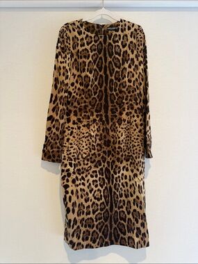 Dolce & Gabbana Leopard-Print Long-Sleeve Midi Dress — Brown & Black